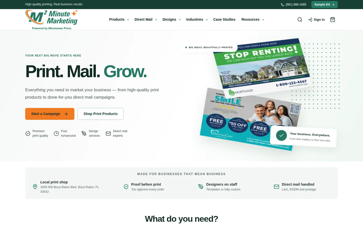 Minute Marketing homepage: Print. Mail. Grow.